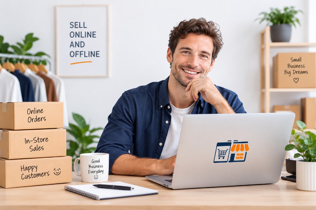 Seller managing online orders and in-store sales from one workspace